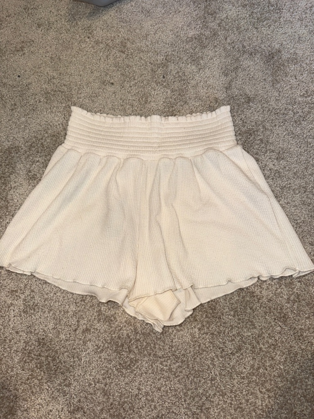Altar'd State Cream Smocked High-Waist Lounge Shorts